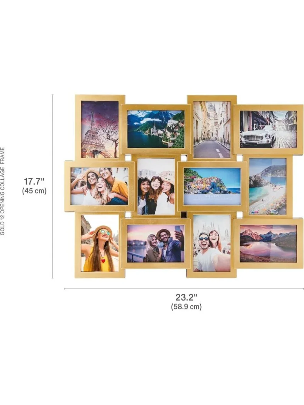 Gold Collage Picture Frame for Wall - 12-Opening Photo Display, Holds 4x6 & 6x4